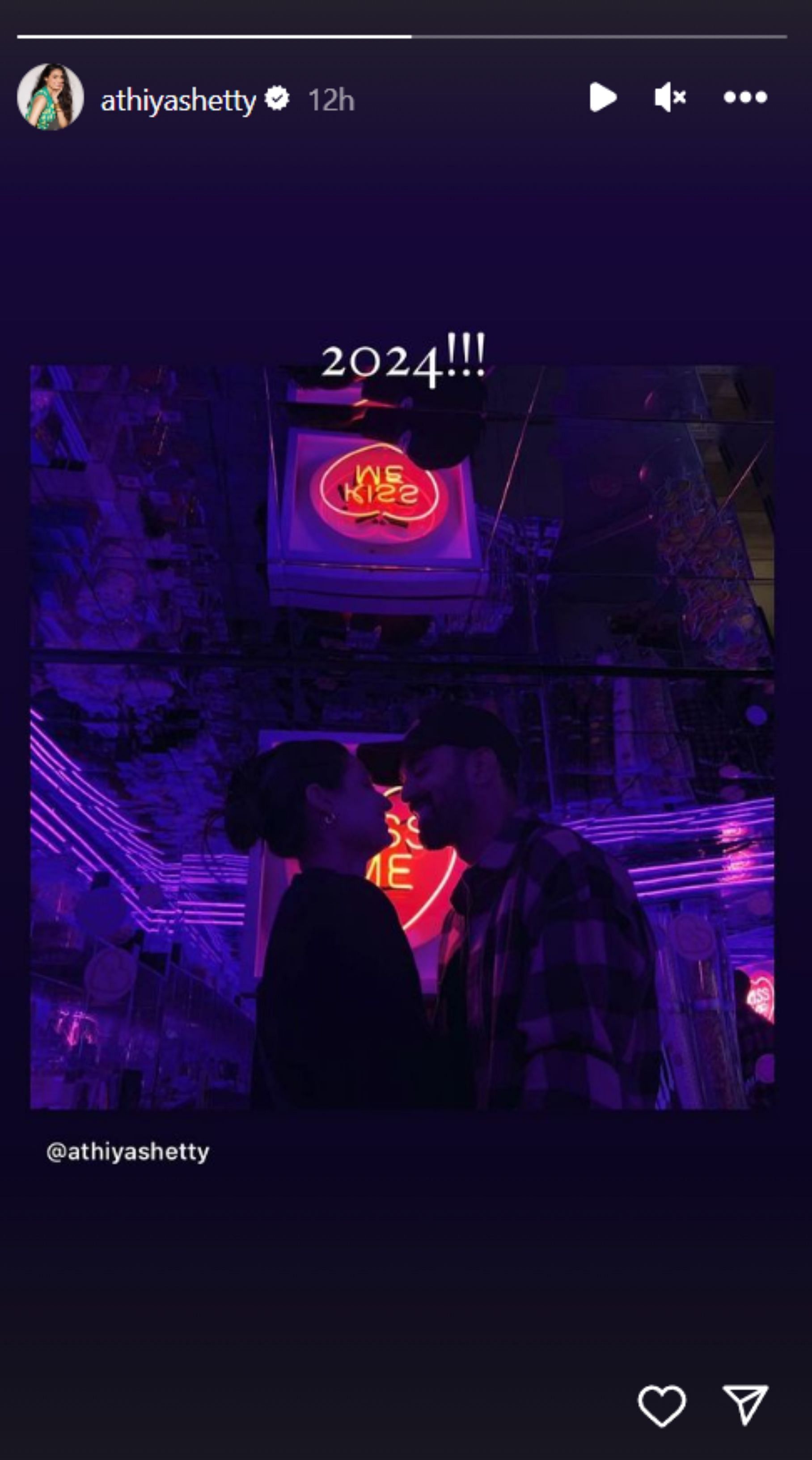 Athiya Shetty's Instagram story about New Year Celebrations.